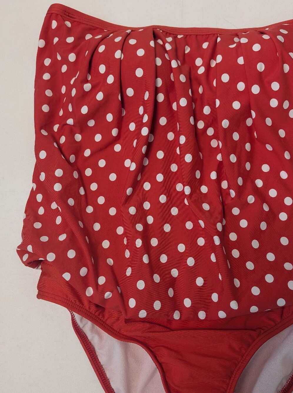 Athena Women Strapless Bandeau One Piece Swimsuit Red White Polka Dot Sz 10 New - Picture 4 of 13